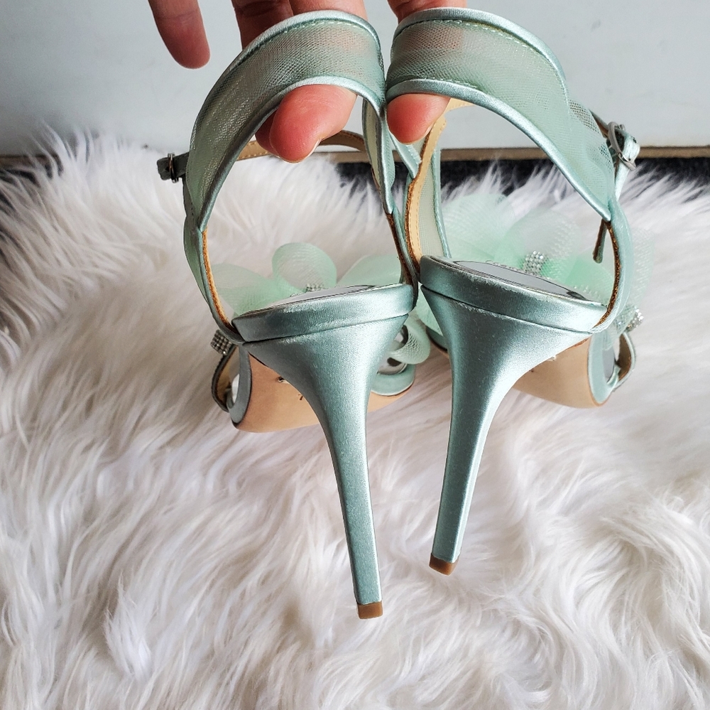 *RARE* NWOT Badgley Mischka 'Jessica' Tulle/ Bow Heeled Sandal Size 7.5 - Picture 9 of 12